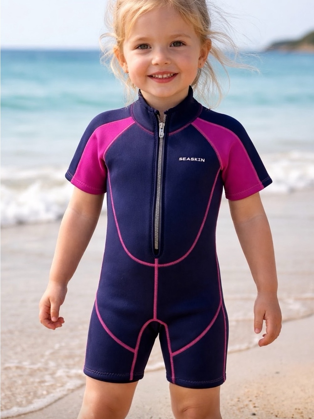 Skin Kids Short Sleeve Rashguard Suit - Navy & Pink